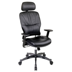 Space Seating 29 Series Black Leather Manager's Chair with Adjustable Headrest 