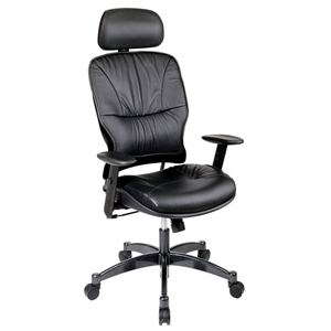Space Seating 29 Series Black Leather Managers Chair with Adjustable Headrest 