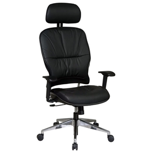 Space Seating 32 Series Black Leather 2-Way Adjustable Headrest Managers Chair 
