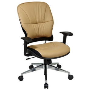Space Seating 32 Series Taupe Leather Manager's Chair with Polished Aluminum Base 