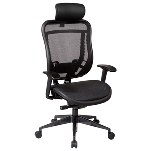 Space Seating 818 Series Executive High Back Mesh Office Chair with Adjustable Leather Headrest 