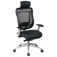 Space Seating 818 Series Executive Platinum Finished Base Office Chair with Leather Headrest