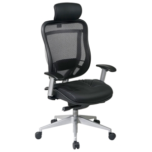 Space Seating 818 Series Executive Platinum Finished Base Office Chair with Leather Headrest 