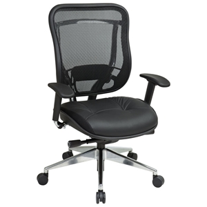 Space Seating 818A Series Executive High Back Black Office Chair with Leather Seat 