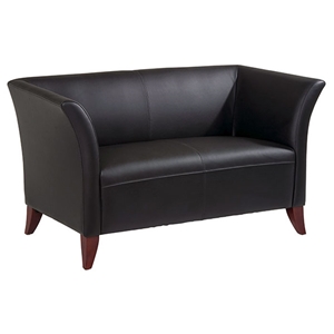 Contemporary Flared Arm Loveseat in Black Leather 