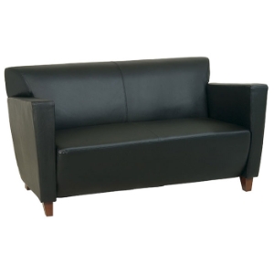 Leather Loveseat with Cherry Finished Feet 