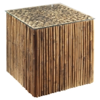 Square End Table - Bamboo Stick Bunch Base, Glass Top
