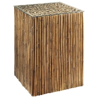 Tall Square End Table - Bamboo Stick Bunch Base, Glass Top