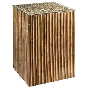Tall Square End Table - Bamboo Stick Bunch Base, Glass Top 