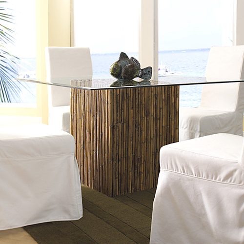 Square Dining Table - Bamboo Stick Bunch Base, Glass Top 