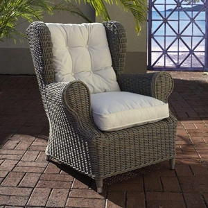 Outdoor Wingback Chair - White Fabric Cushion, Gray Wicker 