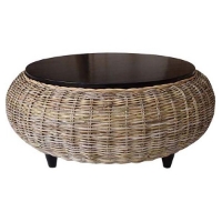 Paradise Round Coffee Table - Wood Top, Gray Kubu Wicker