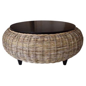 Paradise Round Coffee Table - Wood Top, Gray Kubu Wicker 