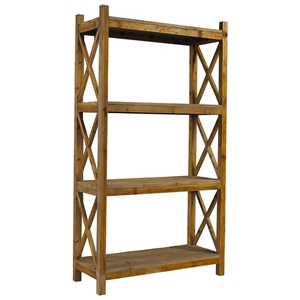 Salvaged Wood 3-Shelf Bookcase - Natural, X Sides 