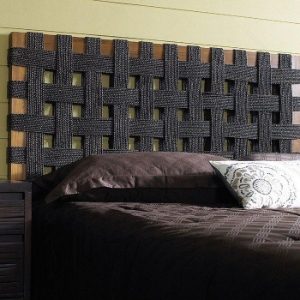 Sea Grass Open Weave Headboard - Black, Natural Teak Frame 