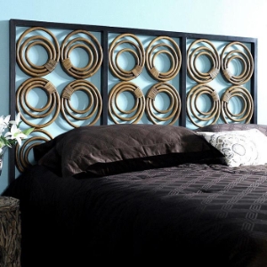 Suki Modern Headboard - Rattan Accents, Dark Mahogany Frame 