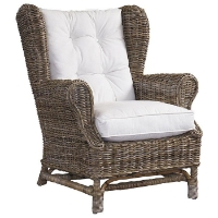 Wingback Lounge Chair - White Cushion, Gray Kubu Wicker