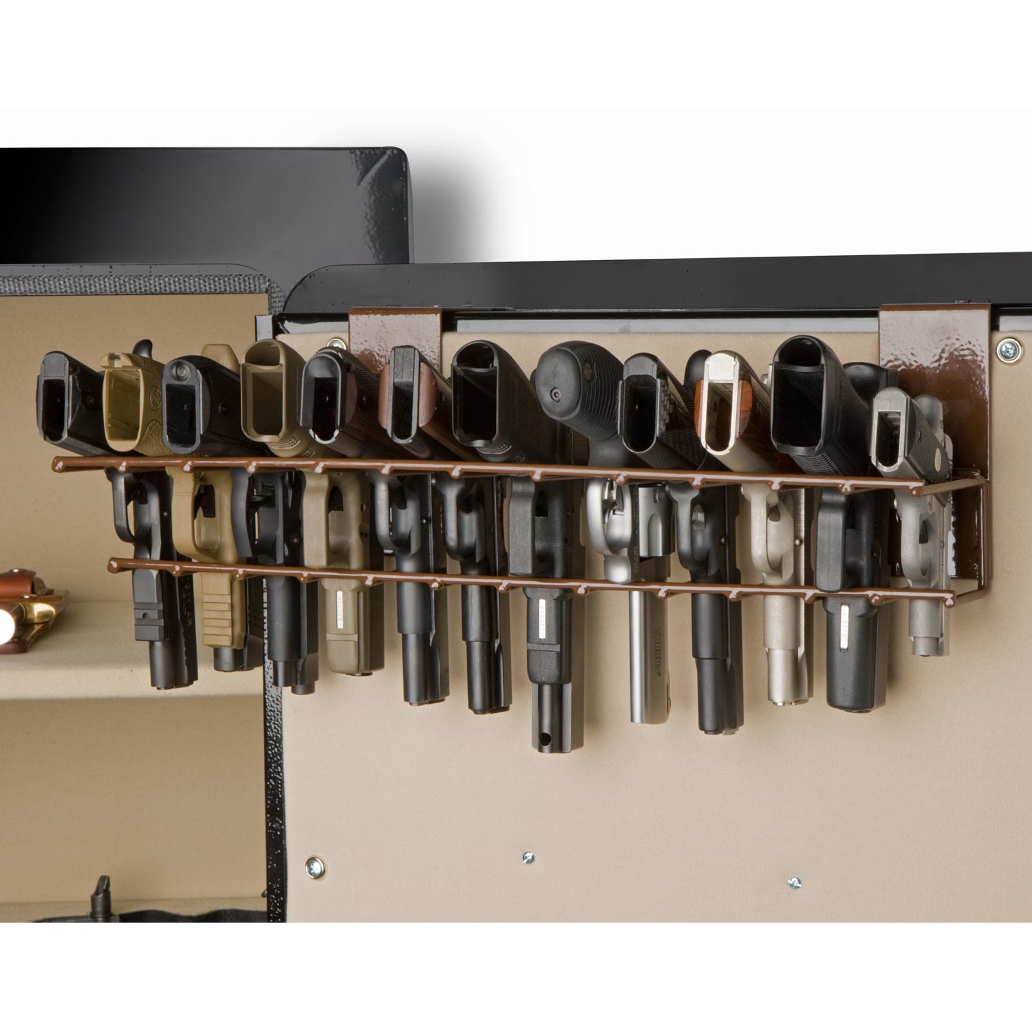 The Holster Gun Safe Rack - 12 Pistols, Brown | DCG Stores