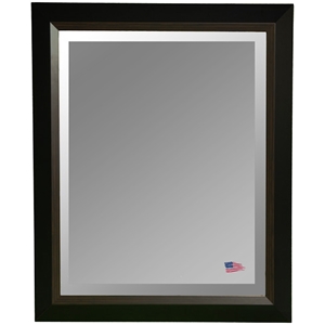 Hanging Mirror - Black Frame, Brown Wood Lining, Beveled Glass 
