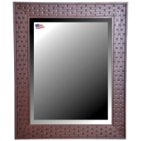 Hanging Mirror - Bricks Patterned Brown Frame, Beveled Glass