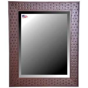 Hanging Mirror - Bricks Patterned Brown Frame, Beveled Glass 