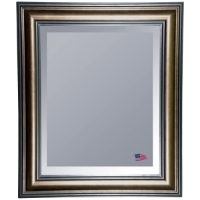 Hanging Mirror - Stepped Antiqued Silver & Black Frame, Beveled Glass