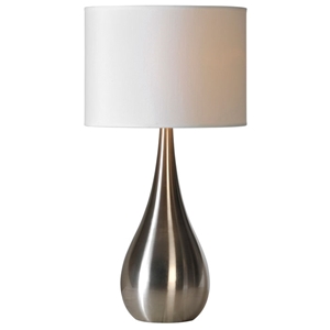 Alba Teardrop Table Lamp - Stainless Steel, White Linen Shade 