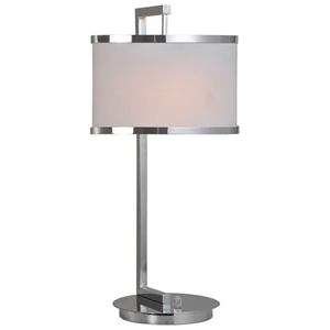Loxton Table Lamp - Chrome Plated, White Linen Shade 