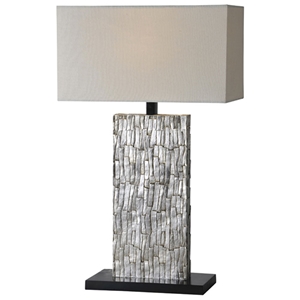 Santa Fe Table Lamp - Aged Silver Leaf, Off-White Linen Shade 