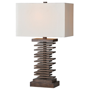 Cosma Table Lamp - Stacked Wood Base, Ivory Linen Shade 