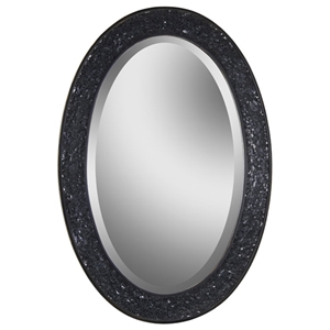 Harmony Wall Mirror - Beveled, Oval, Black Crushed Glass Frame 