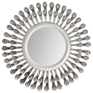 Evana Mirror - Beveled, Round, Silver Plated Metal Frame 