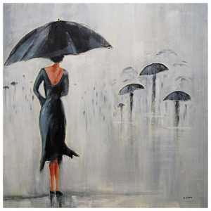 Parapluie Oil Painting - Textured, Square Canvas 