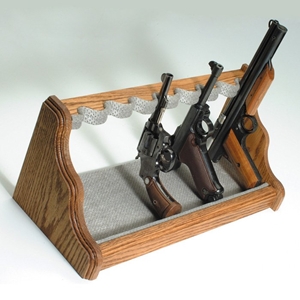8-Gun Oak Wood Pistol Rack - Velour Fabric 