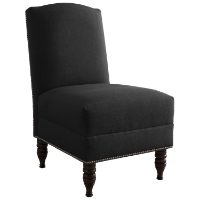 Draco Armless Chair - Nail Buttons, Turned Legs, Black