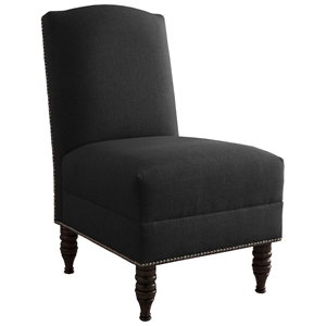 Draco Armless Chair - Nail Buttons, Turned Legs, Black 