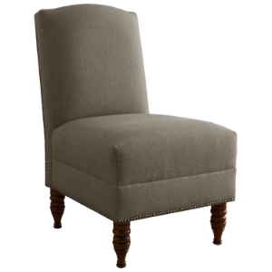Draco Armless Chair - Nail Buttons, Turned Legs, Gray 