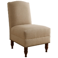 Draco Armless Chair - Nail Buttons, Turned Legs, Sandstone
