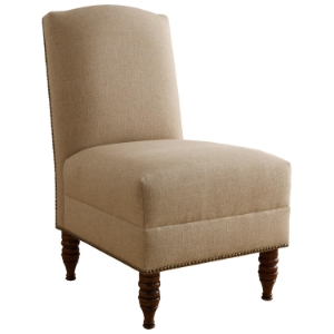 Draco Armless Chair - Nail Buttons, Turned Legs, Sandstone 