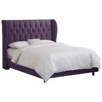 Pegasus Wingback Bed - Velvet, Button Tufts, Aubergine