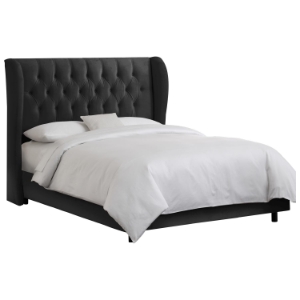 Pegasus Wingback Bed - Velvet, Button Tufts, Black 