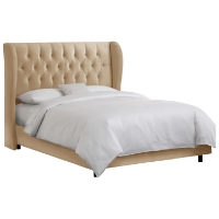 Pegasus Wingback Bed - Velvet, Button Tufts, Buckwheat