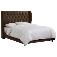 Pegasus Wingback Bed - Velvet, Button Tufts, Chocolate
