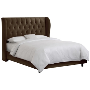 Pegasus Wingback Bed - Velvet, Button Tufts, Chocolate 