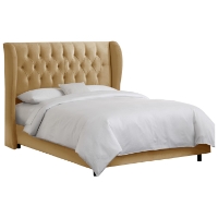 Pegasus Wingback Bed - Velvet, Button Tufts, Honey