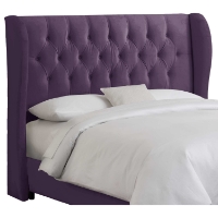 Pegasus Wingback Headboard - Velvet, Button Tufts, Aubergine