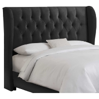 Pegasus Wingback Headboard - Velvet, Button Tufts, Black