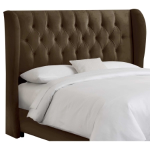 Pegasus Wingback Headboard - Velvet, Button Tufts, Chocolate 