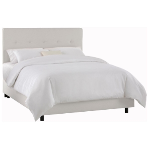 Cassiopeia Upholstered Bed - Twill, Button Accents, White 