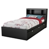 Spark Twin Mates Bed - 3 Drawers, Bookcase Headboard, Pure Black - SS-10049